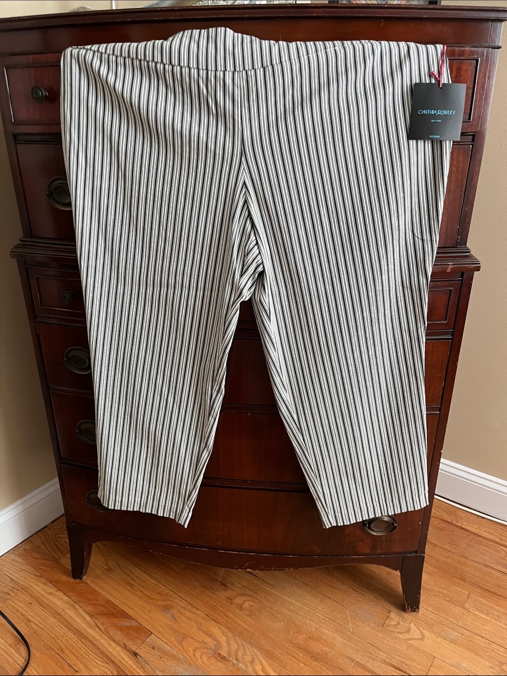 Cynthia Rowley Black and White Vertical Stripe Chino Pants